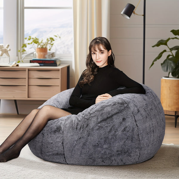 DKLGG Bean Bag Chair, Modern Round Bean Bag Sofa with Filler, Velvet Memory Foam Bean Bag, Giant Fluffy Lazy Sofa, Classic Imperial Lounger Bean Bag Chair for  Living Room, Bedrooms, Gray