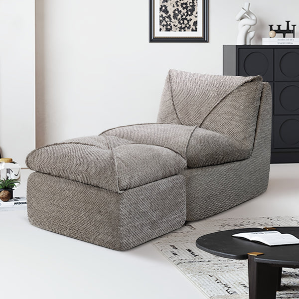 KERDOM 35.4'' Wide Armless Leisure Sofa, Breathable -linen Fabric, Modern Accent Chair With Ottoman Set For Apartment, Ergonomic Reading Chair With Foot Rest For Bedroom Living Room, Outdoor Lounge Chair, Indoor Office Nap Chair Assemble Free