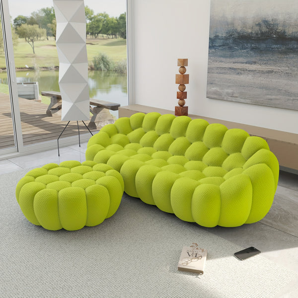 Modern Oversized Bean Bag Sofa with Ottoman - 3D Knitted Fabric, Orange, Football-Shaped Design, No Assembly Required, 700 lbs Load Capacity, Perfect for Contemporary Living Rooms, Sofa for Living Room