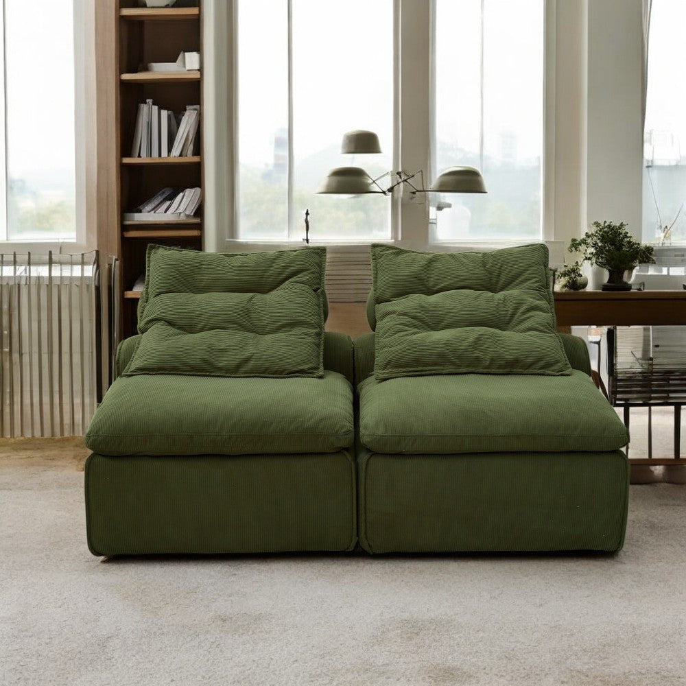 Modular 2-Seater Sofa Bed - Soft Corduroy Convertible Sleeper with No Armrests, DIY-Friendly Design, Includes Neck & Lumbar Pillows, Space-Saving for Apartments, Reading Nooks, Dorms (Green), Dorm Room Bed | Corduroy Upholstery | Comfortable Seating