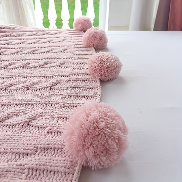 Ball Knitted Blanket Super Soft And Comfortable Chenille Knitted Thick Blanket with Fourteen Plush Ball Decorations Sofa Bed Warm And Thick 50X60 Inches 2.2 Pounds