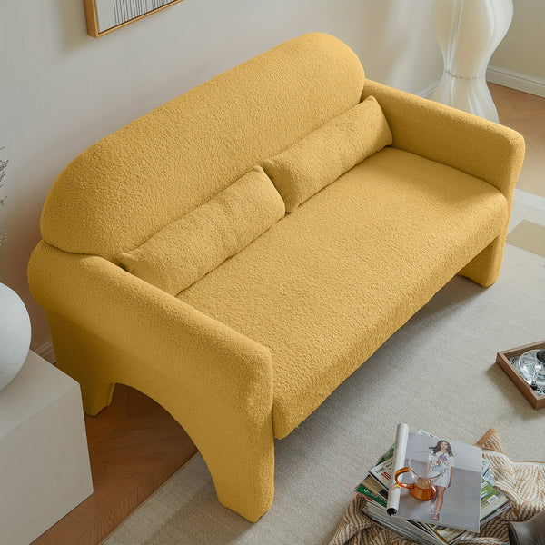 Modern Boucle Sofa Loveseat - Mustard-Yellow (Lambs -like) Boucle Upholstery, Plush Cushioned Engineered Wood Frame, Compact Small-Space Couch with Lumbar, Easy Assembly for Apartments, Studios & Scandinavian\u002FModern Decor