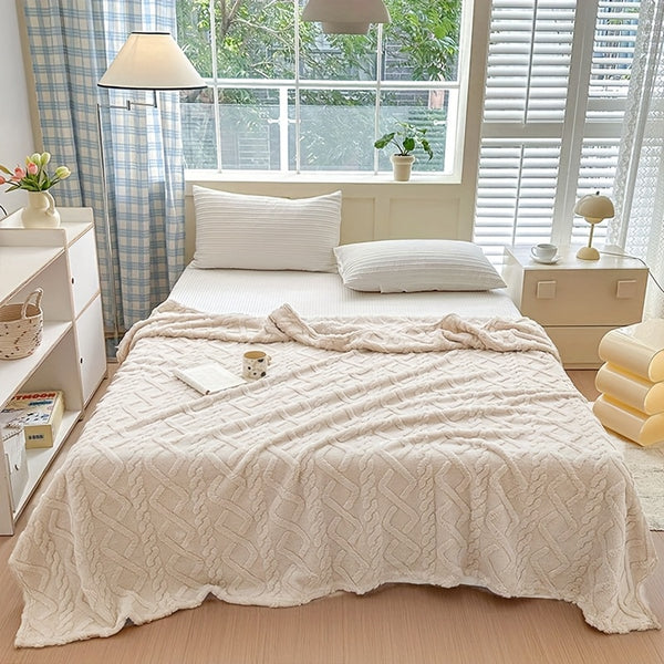 1pc Extra Thick Plush Fleece Blanket - Ultra Soft Luxury Bedspread\u002FThrow - All-Season Couch, Bed, Travel - Beige, Brown, Gray, Blue, Green, Pink, Black, White, - Elegant Home Decor in Neutral Tones - Cozy Warmth for Modern Interiors - Lamb Fleece wit