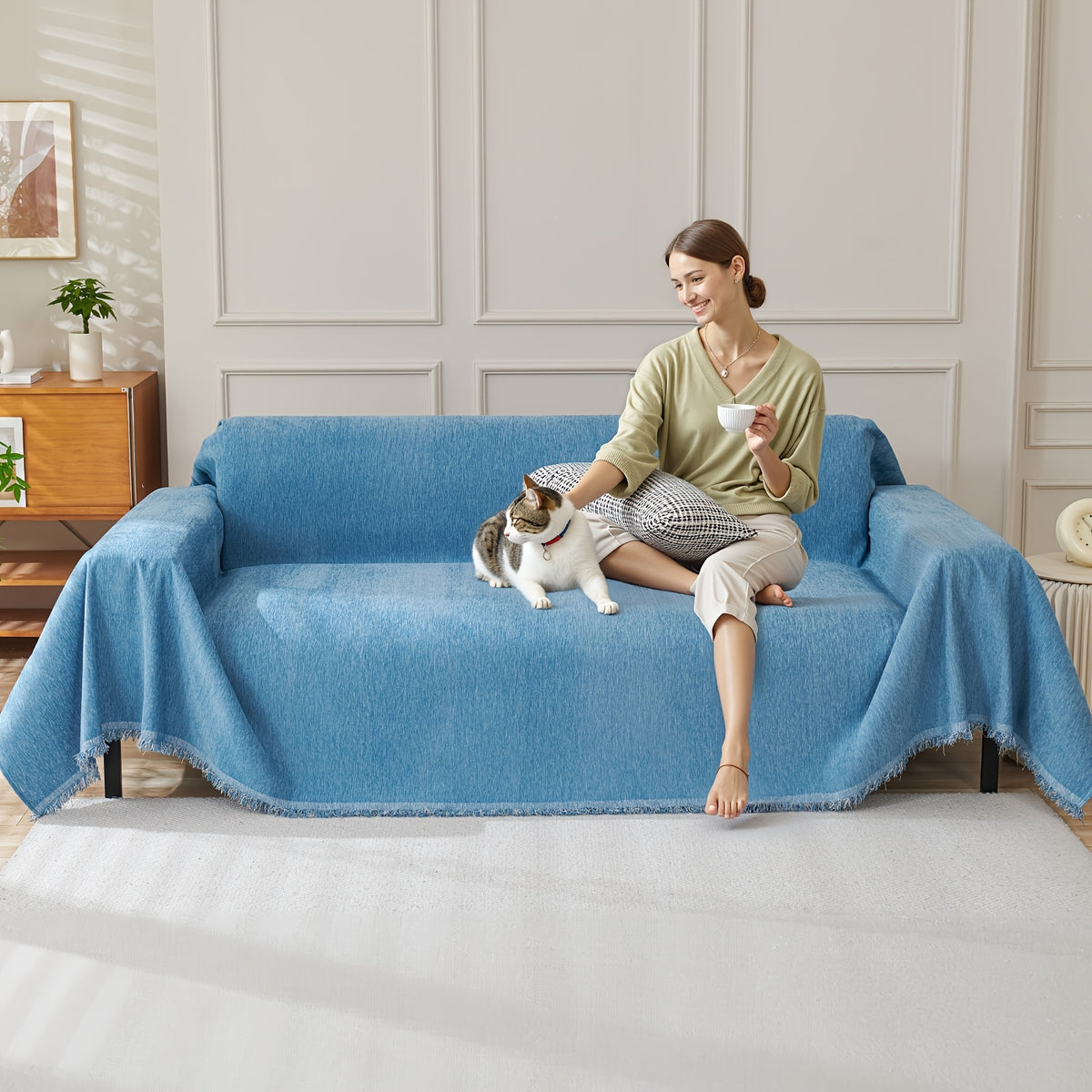 91 inch Widened Sofa Cover Chenille Couch Blanket Cover Protect from Scratch Machine Washable Furniture Protector