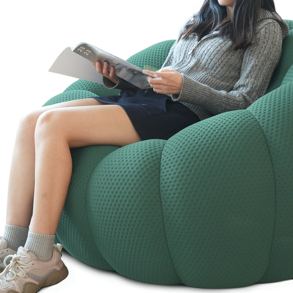 Modern Oversized Bean Bag Sofa with Ottoman - 3D Knitted Fabric, Orange, Football-Shaped Design, No Assembly Required, 700 lbs Load Capacity, Perfect for Contemporary Living Rooms, Sofa for Living Room