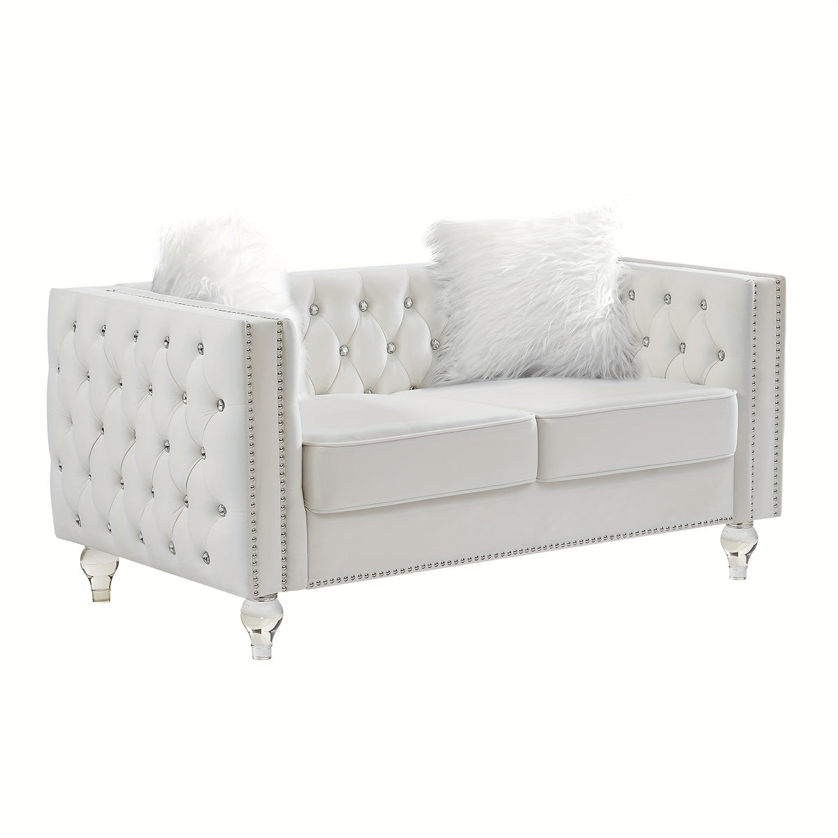 Velvet Loveseat Sofa 59 Inch Jeweled Buttons Tufted Loveseat with Acrylic Crystal Legs And 2 Pillows Modern Furniture for Living Room, Bedroom