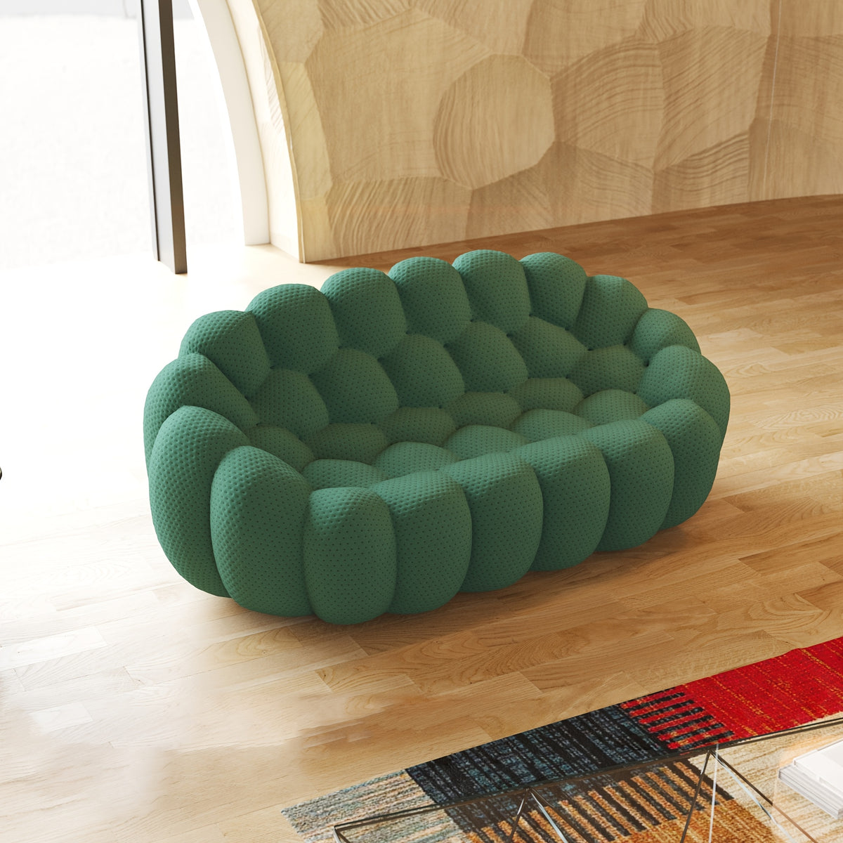 Modern Oversized Bean Bag Sofa with Ottoman - 3D Knitted Fabric, Orange, Football-Shaped Design, No Assembly Required, 700 lbs Load Capacity, Perfect for Contemporary Living Rooms, Sofa for Living Room