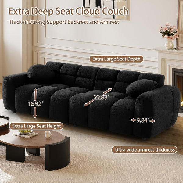 2pcs Modern Boucle Sofa Set, Comfy Tufted Upholstered Teddy Deep Seat Cloud Couch, Cozy Sherpa 3 Seater Sofa & 2 Seater Loveseat, Modern Living Room Furniture Set For Apartment