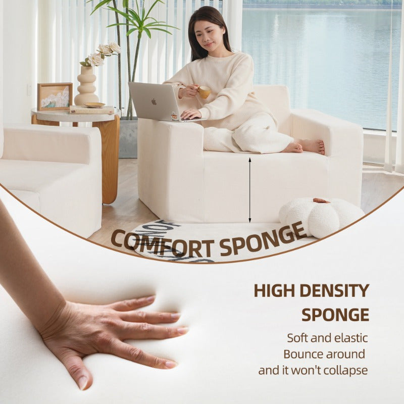 Foam Sofa Couch with Pillow, Large Bean Bag Chair for Adults, Stuffed High-Density Foam, Comfortable Lounge Seat for Living Room Bedroom Gaming Room, Soft and Durable, Easy to Move, Grey