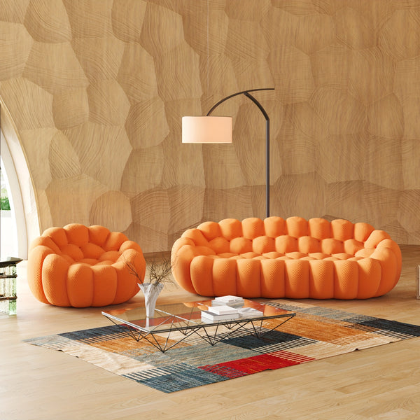 Modern Oversized Bean Bag Sofa with Ottoman - 3D Knitted Fabric, Orange, Football-Shaped Design, No Assembly Required, 700 lbs Load Capacity, Perfect for Contemporary Living Rooms, Sofa for Living Room