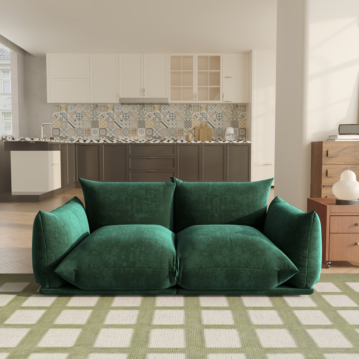 Modern Chenille Loveseat Mid-Century Modern Chenille Loveseat | Upholstered Beige Sofa for Living Room, Apartment, Office