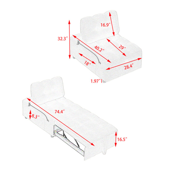 Convertible Pull-Out Sofa Bed With Phone Holder, Single Sofa Chair With Soft Teddy Velvet Fabric, Space-Saving Design, Easy Transform Into Bed For Small Spaces, Living Room, Bedroom, Office, Halloween Gift, Xmas Decor, Pink