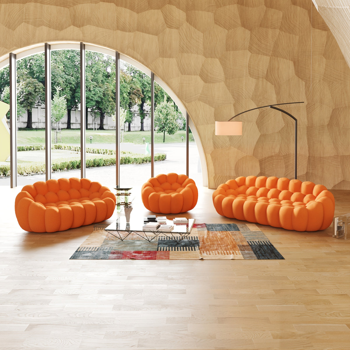 Modern Oversized Bean Bag Sofa with Ottoman - 3D Knitted Fabric, Orange, Football-Shaped Design, No Assembly Required, 700 lbs Load Capacity, Perfect for Contemporary Living Rooms, Sofa for Living Room