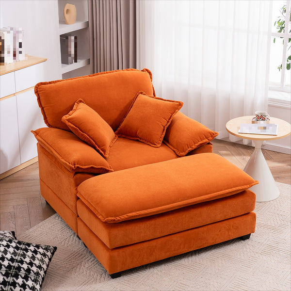 56.3 Inch Velvet Single Sofa with 2 Folding Pillows And An Ottoman, Comfort Sofa - Living Room Deep Seating Sofa for Living Room Apartment