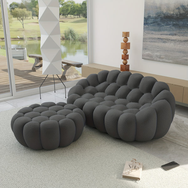 Modern Oversized Bean Bag Sofa with Ottoman - 3D Knitted Fabric, Orange, Football-Shaped Design, No Assembly Required, 700 lbs Load Capacity, Perfect for Contemporary Living Rooms, Sofa for Living Room