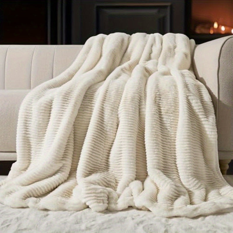 Ultra Soft Faux Fur Throw Blanket for Couch - Luxury Sculpted Texture, Fluffy Thick Plush Warm Fuzzy Throw, 920GSM Ivory White, 60\