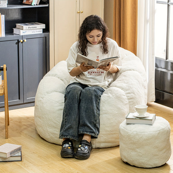 LAMERGE Beanbag Chairs with Foot Stools, Soy Bag Chairs And Foot Stools, Indoor Recliners, Comfortable And Lazy Sofa Chairs And Foot Stools, Reading Chairs for Living Rooms, Bedrooms, Essential Home Furnishings for Home Relaxation
