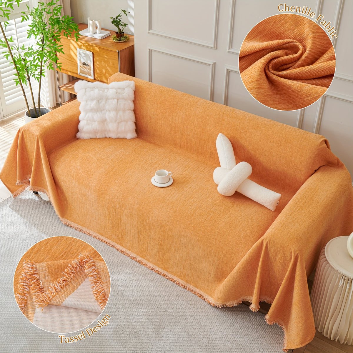 91 inch Widened Sofa Cover Chenille Couch Blanket Cover Protect from Scratch Machine Washable Furniture Protector