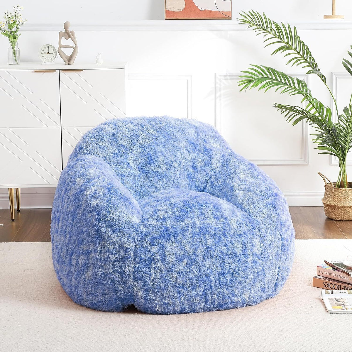 EuKer Bean Bag Chair, Plush Lazy Sofa High-Density Foam Floor Sofa with Armrest, Blue
