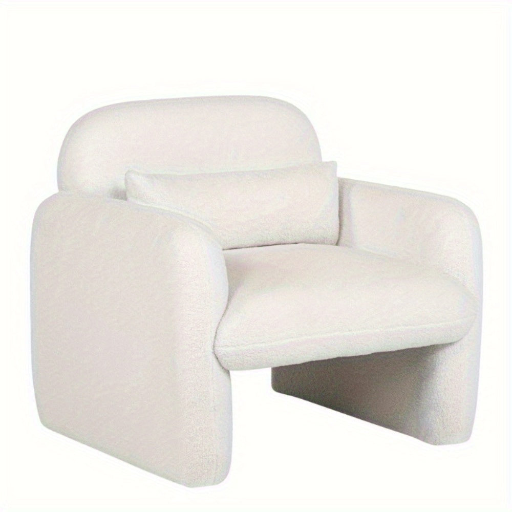White Teddy Fleece Single Sofa Chair with Arms & Pillow - Plush Fleece Accent Armchair, 350 lbs Weight Capacity, Easy Assembly, Non-Wood Allergen-Free, Compact Modern Bedside\u002FLiving Room\u002FStudy Chair for s &