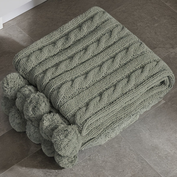 Ball Knitted Blanket Super Soft And Comfortable Chenille Knitted Thick Blanket with Fourteen Plush Ball Decorations Sofa Bed Warm And Thick 50X60 Inches 2.2 Pounds