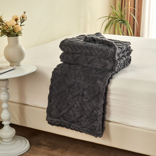 Ultra-Soft Diamond Jacquard Brushed Fleece - Cozy, Thick Plush With 3D Design | Versatile For Bed, Couch, Travel | Machine Washable | All-Season Comfort, Air Conditioning, Flannel, Multifunctional