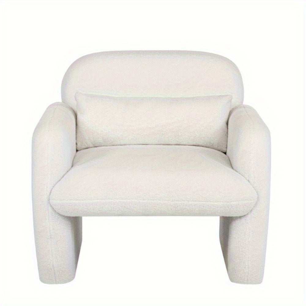 White Teddy Fleece Single Sofa Chair with Arms & Pillow - Plush Fleece Accent Armchair, 350 lbs Weight Capacity, Easy Assembly, Non-Wood Allergen-Free, Compact Modern Bedside\u002FLiving Room\u002FStudy Chair for s &