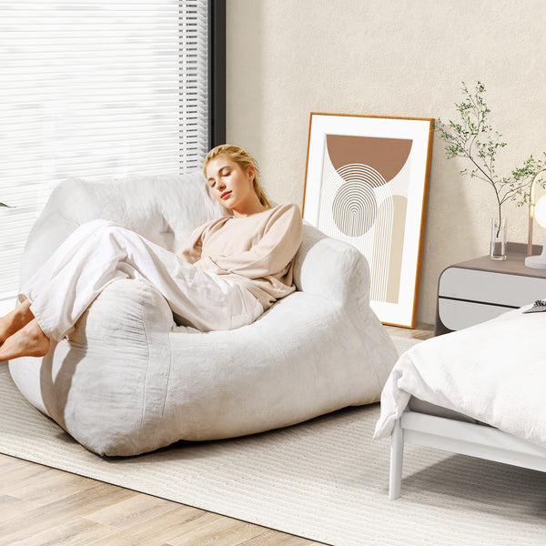 COSTWAY Plush Bean Bag Chair for Adults - Oversized Floor Sofa with Ultra-Soft Velvet-Like Cover, Non-Slip Bottom & High-Density Foam Fill, Modern Lazy Chair with Easy Assembly, Removable Machine-Washable Cover & Non-Slip Base for Living Room