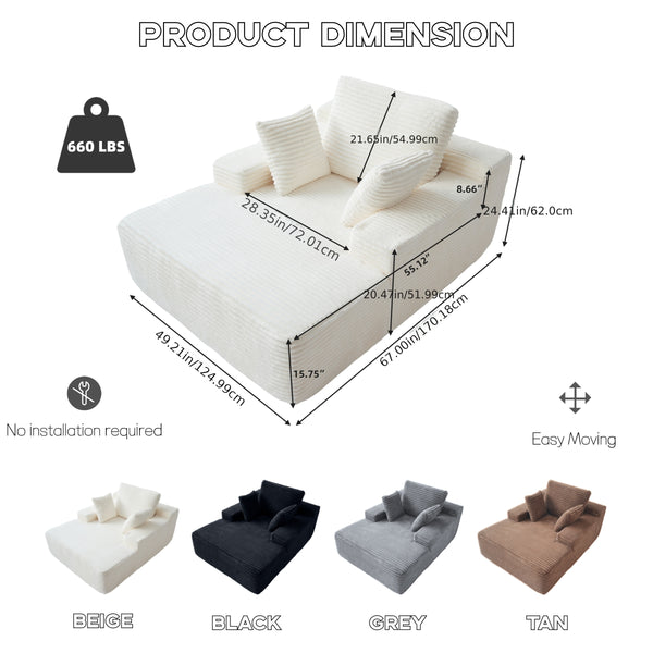 Oversized Accent Chair With Ottoman, Modern Corduroy Single Sofa Chair Modular Sectional Sleeper Cloud Couch With Chaise Lounge For Living Room Office Apartment, Suitable For Christmas\u002FHalloween