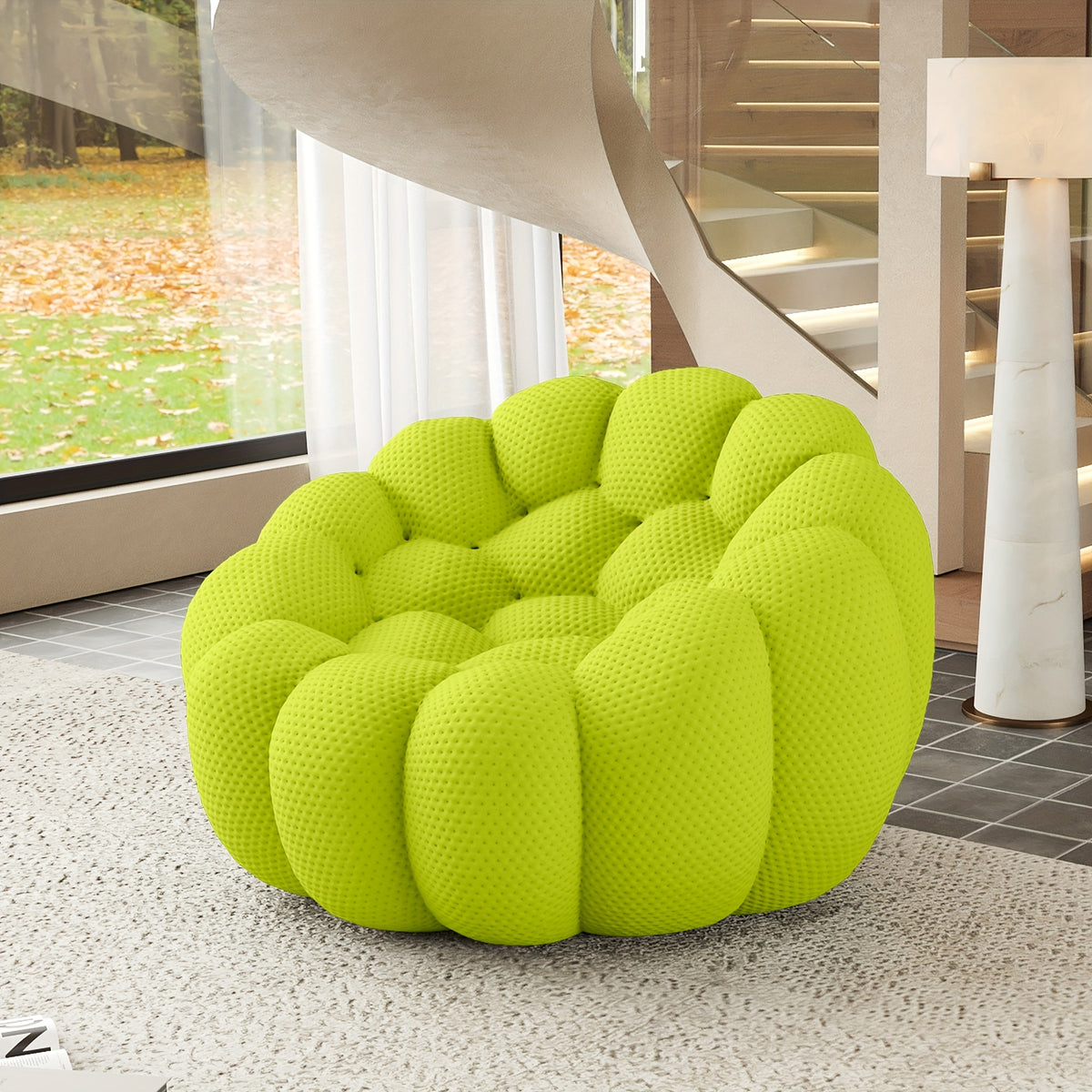 Comfy Upholstered Sofa, Mesh Fabric Floor Sofa, 3D Honeycomb Shape Modern Couch For Living Room, Office, Apartment