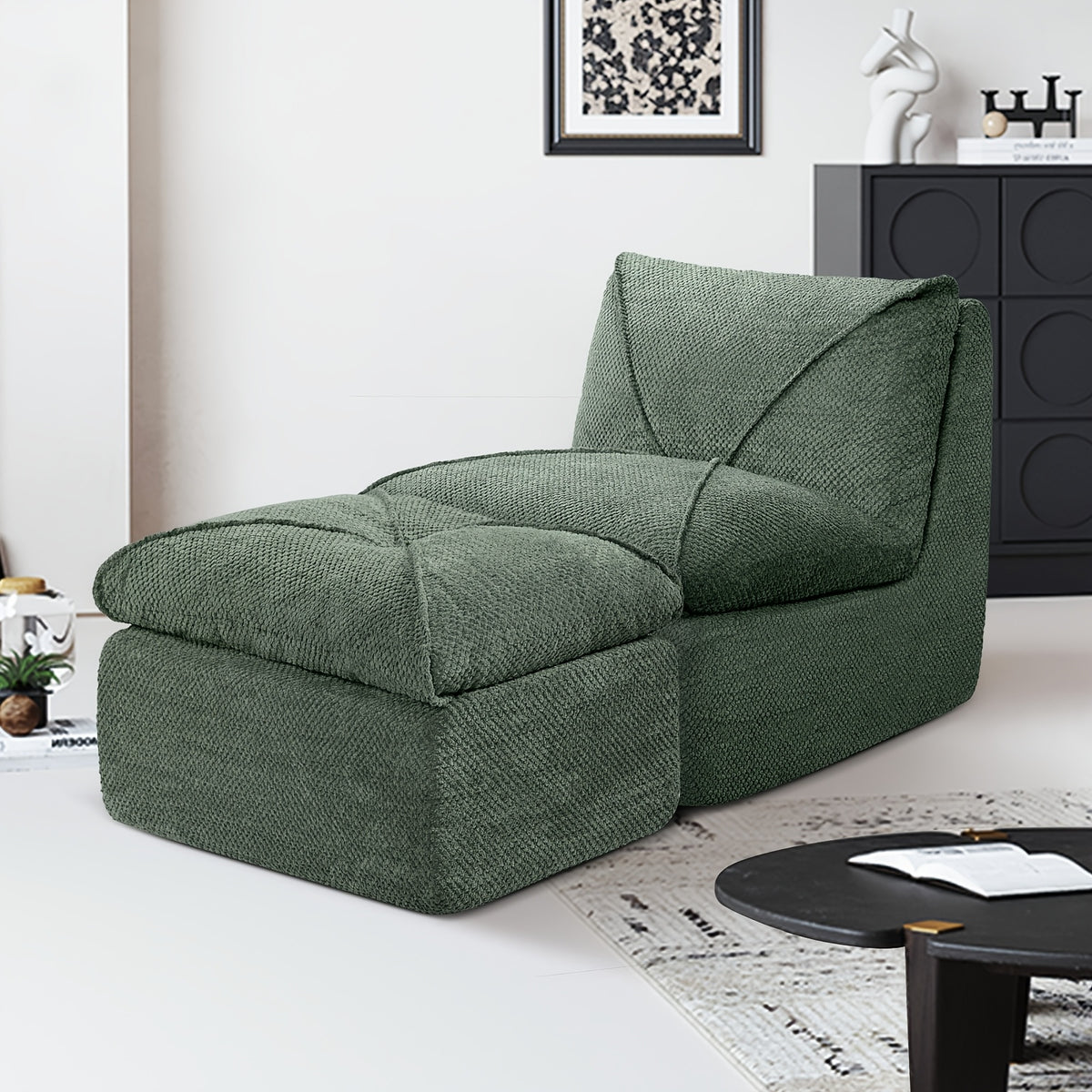 KERDOM 35.4'' Wide Armless Leisure Sofa, Breathable -linen Fabric, Modern Accent Chair With Ottoman Set For Apartment, Ergonomic Reading Chair With Foot Rest For Bedroom Living Room, Outdoor Lounge Chair, Indoor Office Nap Chair Assemble Free