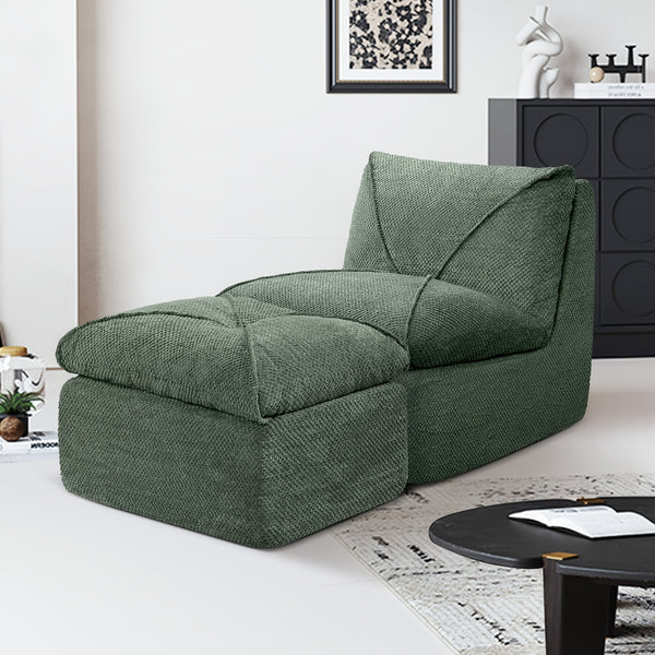 KERDOM 35.4'' Wide Armless Leisure Sofa, Breathable -linen Fabric, Modern Accent Chair With Ottoman Set For Apartment, Ergonomic Reading Chair With Foot Rest For Bedroom Living Room, Outdoor Lounge Chair, Indoor Office Nap Chair Assemble Free