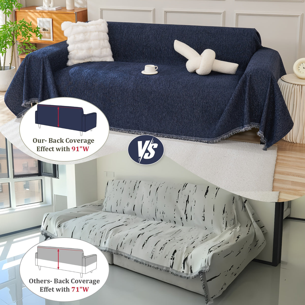 91 inch Widened Sofa Cover Chenille Couch Blanket Cover Protect from Scratch Machine Washable Furniture Protector