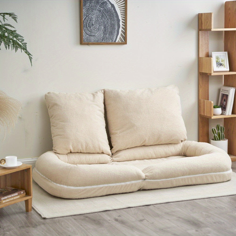 Ergonomic Tri-fold Sofa Bed Ultra Comfortable Adjustable Floor Chair With Soft Fabric, Perfect For Relaxing, Reading Or Napping, Space Saving Sofa Bed For Office Study Room Living Room Bedroom, Beige