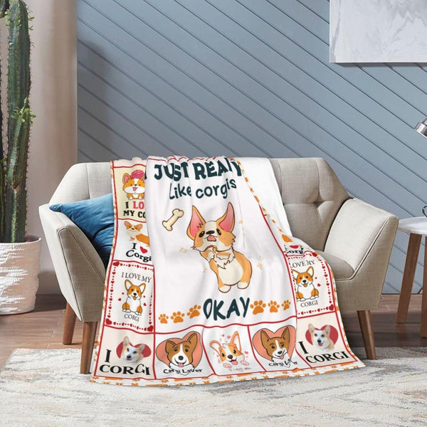 1pc Extra Large Corgi Blanket - Soft Plush Flannel Throw with Corgi Faces, Paw Prints & Bone Patterns - All-Season Couch Bedspread for Women, Girls, Corgi Lovers - Machine Washable Gift for Dog Owners (50\