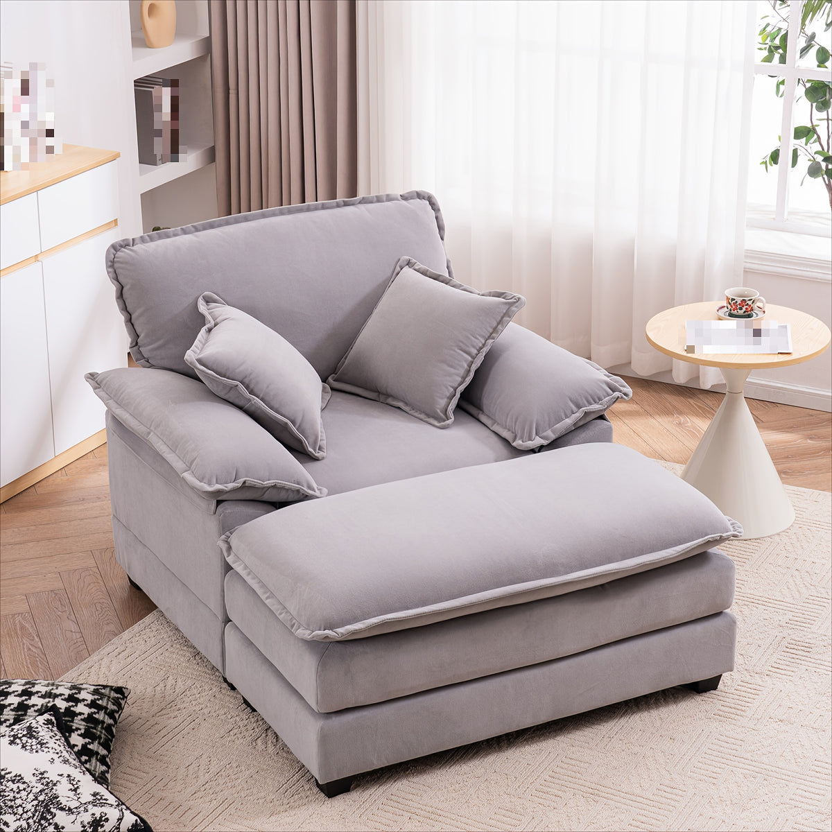56.3 Inch Velvet Single Sofa with 2 Folding Pillows And An Ottoman, Comfort Sofa - Living Room Deep Seating Sofa for Living Room Apartment