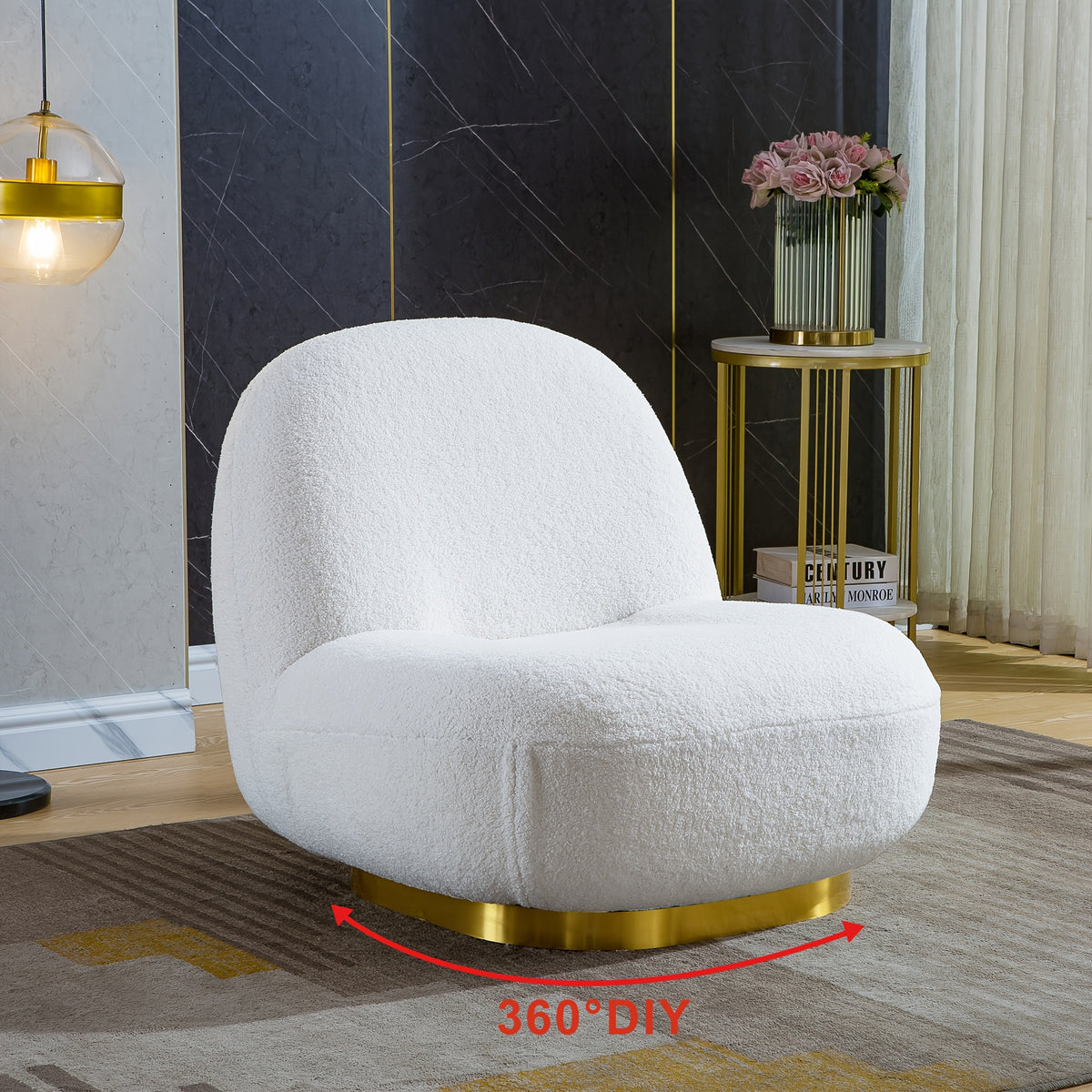 Modern Style Single Sofa Chair, 360-Degree Rotating Leisure Sofa with Metal Base, Suitable for Bedroom, Living Room, Apartment Reading Sofa