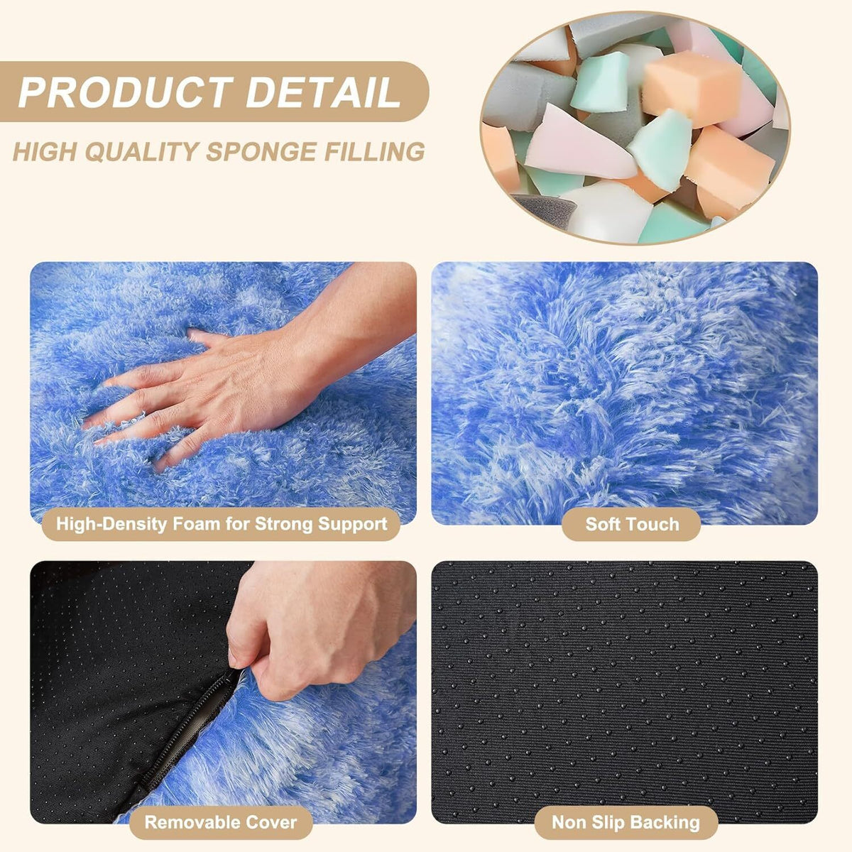 EuKer Bean Bag Chair, Plush Lazy Sofa High-Density Foam Floor Sofa with Armrest, Blue