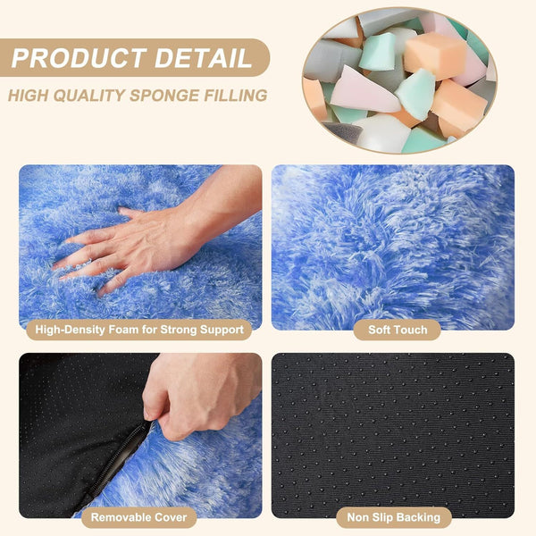 EuKer Bean Bag Chair, Plush Lazy Sofa High-Density Foam Floor Sofa with Armrest, Blue