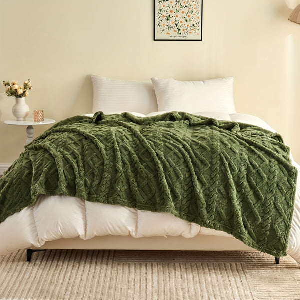 Ultra-Soft Diamond Jacquard Brushed Fleece - Cozy, Thick Plush With 3D Design | Versatile For Bed, Couch, Travel | Machine Washable | All-Season Comfort, Air Conditioning, Flannel, Multifunctional