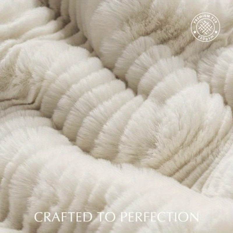 Ultra Soft Faux Fur Throw Blanket for Couch - Luxury Sculpted Texture, Fluffy Thick Plush Warm Fuzzy Throw, 920GSM Ivory White, 60\
