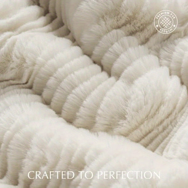 Ultra Soft Faux Fur Throw Blanket for Couch - Luxury Sculpted Texture, Fluffy Thick Plush Warm Fuzzy Throw, 920GSM Ivory White, 60\