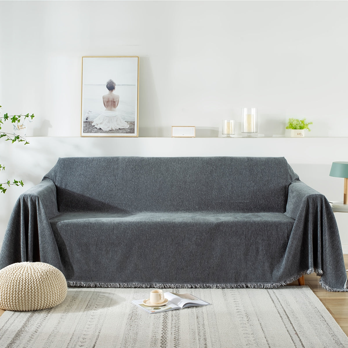 91 inch Widened Sofa Cover Chenille Couch Blanket Cover Protect from Scratch Machine Washable Furniture Protector