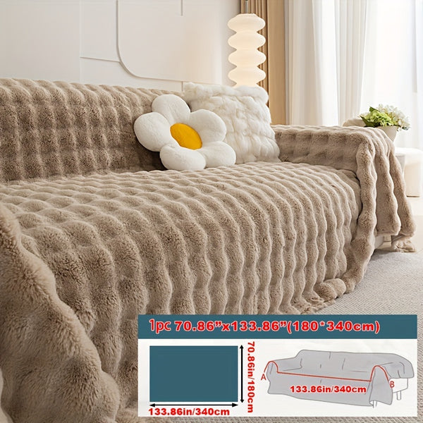 1pc Imitation Rabbit Fur Sofa Cover, Thickened Winter Plush Sofa Towel, Sofa Blanket, Anti Dirt And Pet Scratch Sofa Slide Cover, Furniture Protection Cover, Bedroom, Office, Living Room, Home Decoration Local Warehouse