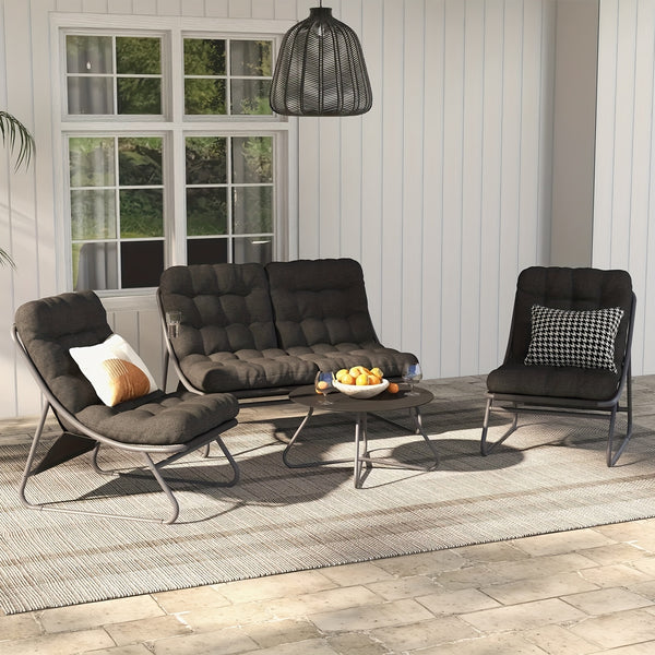 4pcs Outdoor Patio Furniture Set with Removable Cushions & Coffee Table - Heavy-Duty Metal Frame, All-Weather Grey Sectional Sofa with Loveseat, 2 Armchairs & Coffee Table, Garden Furniture, Patio Furniture Outdoor