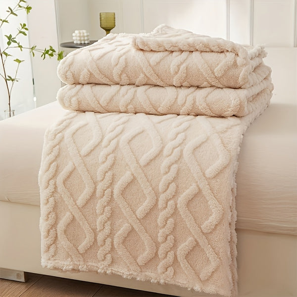 1pc Lamb Fleece Blanket - Plush Thick Warm All-Season Soft Green Flannel Throw with 3D Fashionable Design, Multifunctional for Bed, Couch & Travel, Luxury French Style Cozy Bedding in Muted Green Tones (Beige, Blue, Pink, Grey, White, Black) - Durable & E