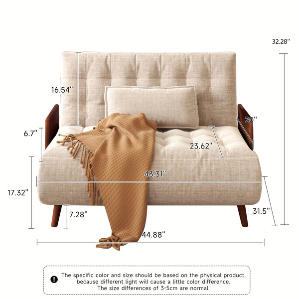 1 Modern And Linen Convertible Sofa Bed With 5 Adjustable Backs, Adjustable Height Pillows - Living Room Recliner, Single Or Double Use, Living Room Furniture Sofa | Neutral Home Decor | Wood Frame Sofa