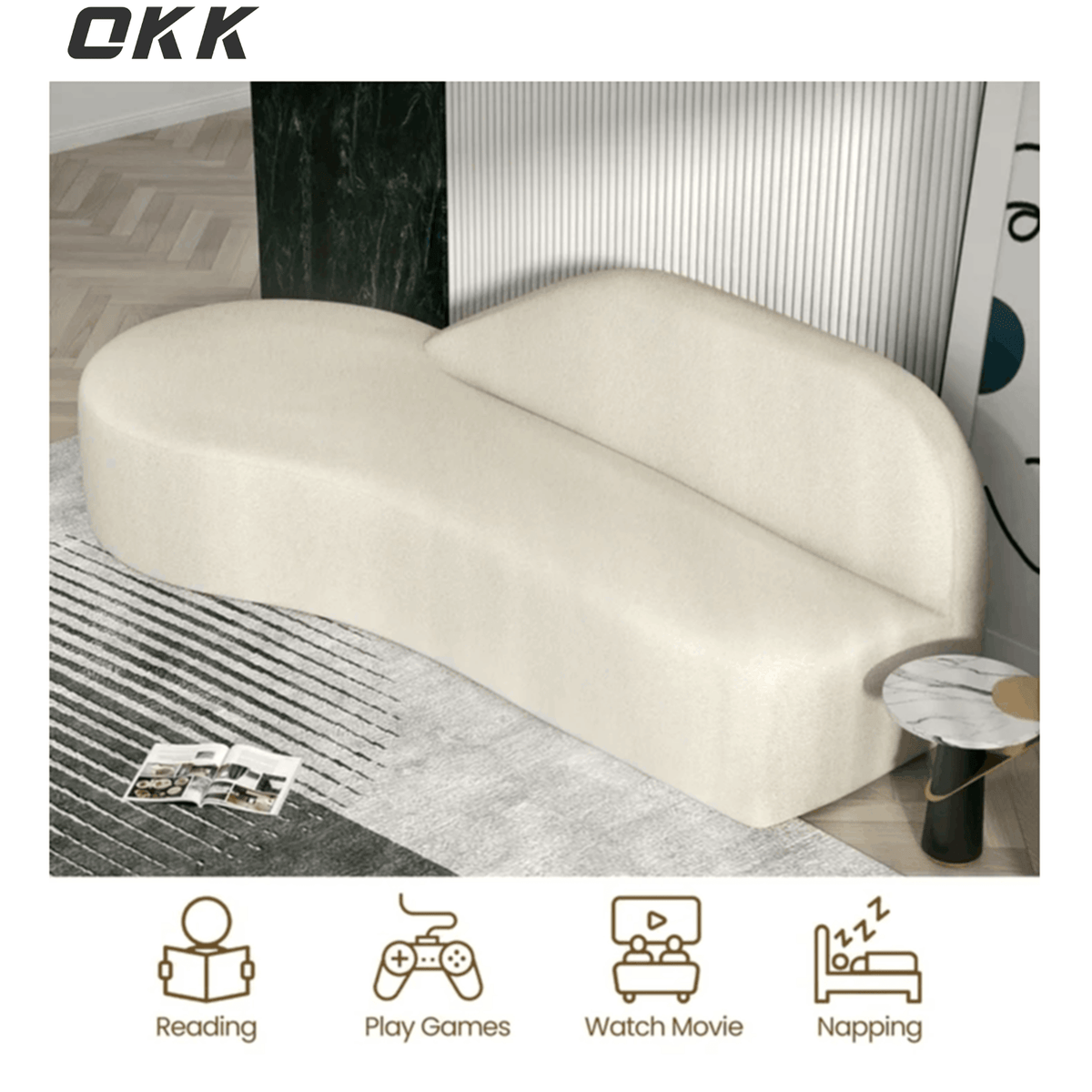 Modern Curved Sectional Sofa - Plush Cream Luxury Couch, Extra Comfort Large Loveseat with Storage, Minimalist Design for Small Space, Living Room, Apartment, and Home Theater