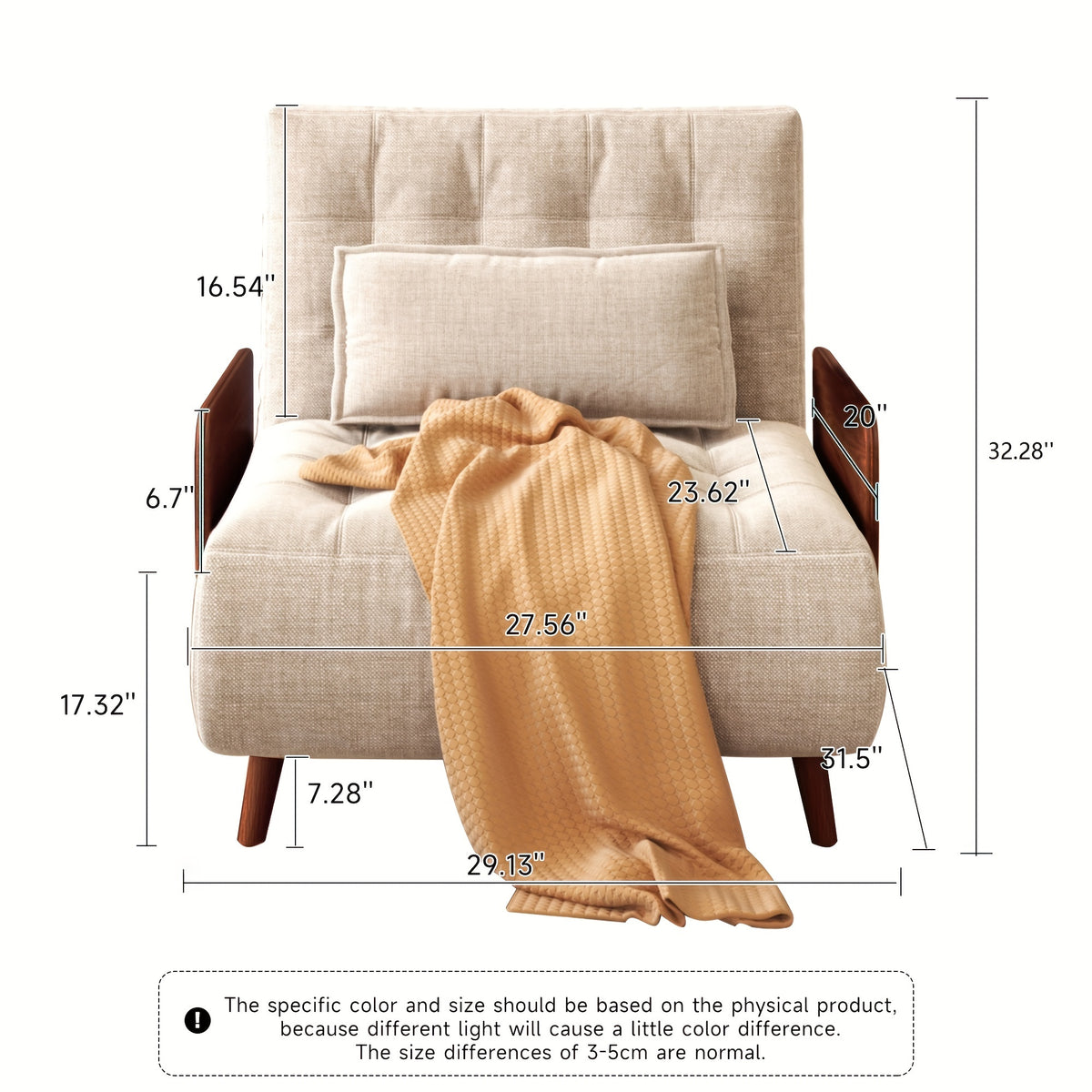 1 Modern And Linen Convertible Sofa Bed With 5 Adjustable Backs, Adjustable Height Pillows - Living Room Recliner, Single Or Double Use, Living Room Furniture Sofa | Neutral Home Decor | Wood Frame Sofa