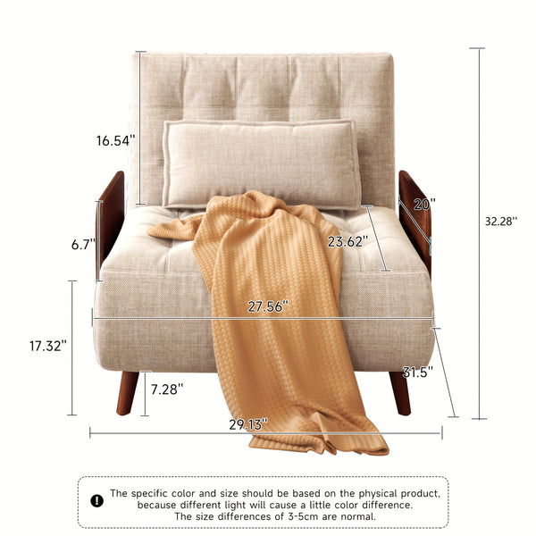 1 Modern And Linen Convertible Sofa Bed With 5 Adjustable Backs, Adjustable Height Pillows - Living Room Recliner, Single Or Double Use, Living Room Furniture Sofa | Neutral Home Decor | Wood Frame Sofa